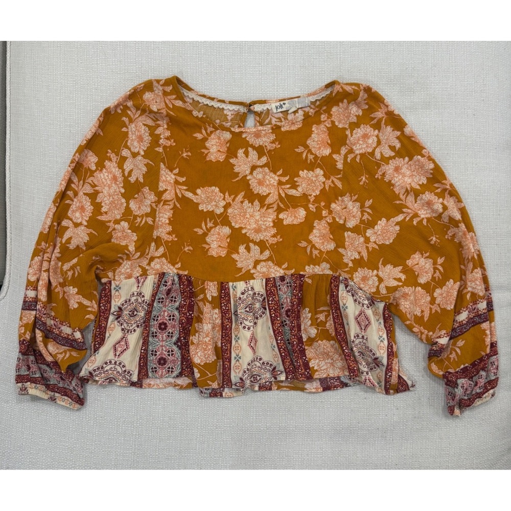 Jolt Floral Peplum Top Womens XS Boho Mixed Print Long Sleeve Excellent